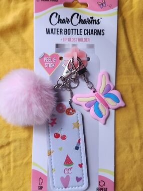 Kids Pink Butterfly Bottle Charm with Pom Pom